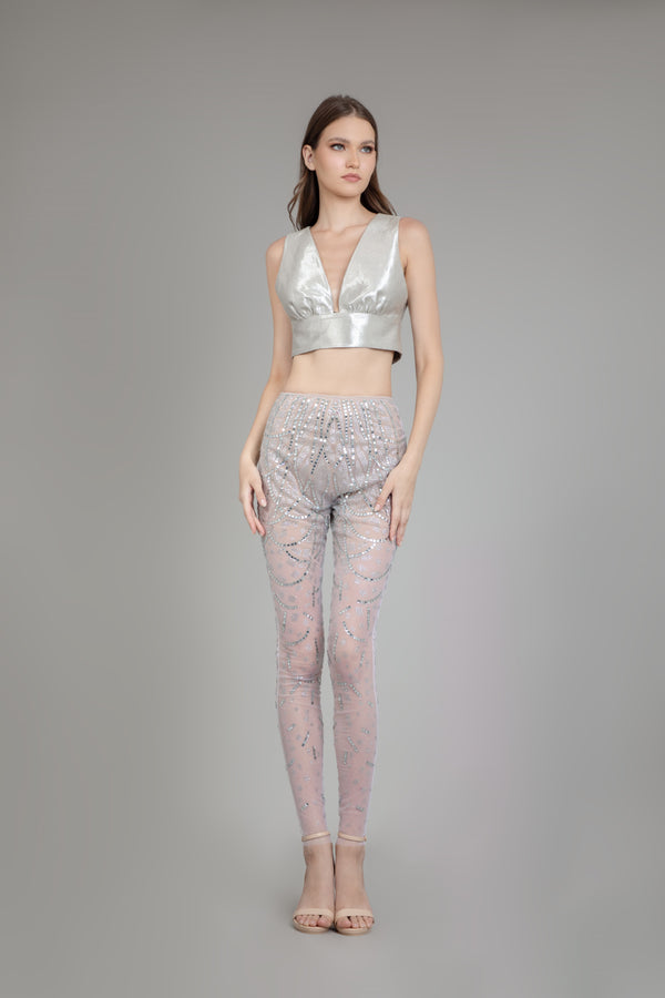 Silver Embroidered Leggings