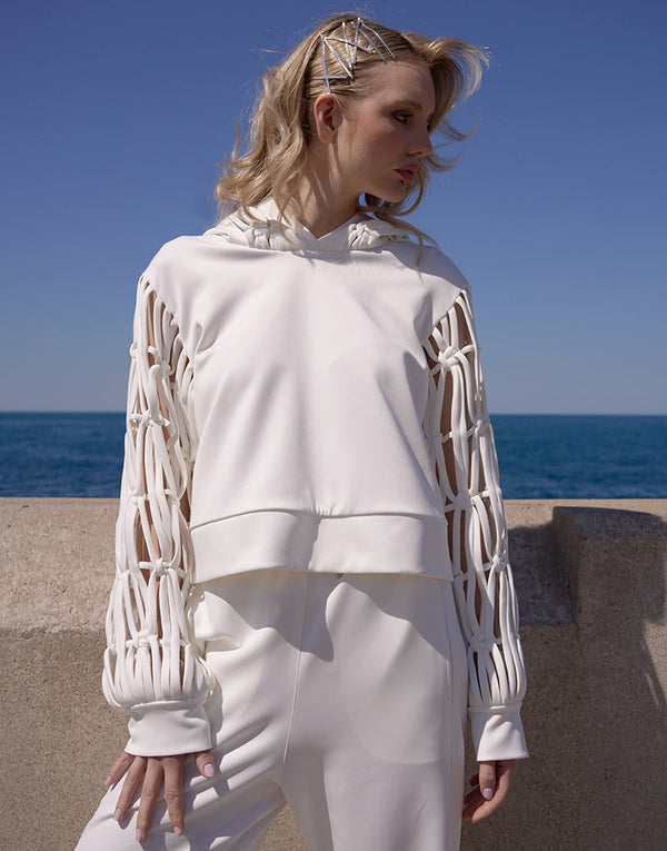 Brezza White Cropped Hoodie